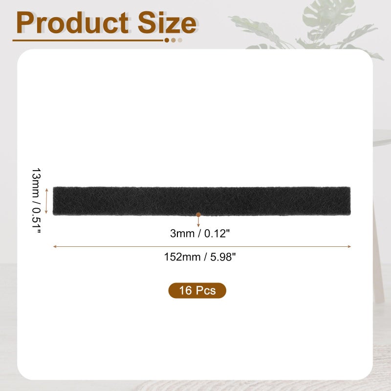 uxcell Felt Strips with Adhesive Backing, 16 Pcs 1/2"" x 6"" x 0.12"" Anti Scratch Furniture Felt Tapes Self-Stick Pads for Protecting Hardwood Floor, Black - Image 2